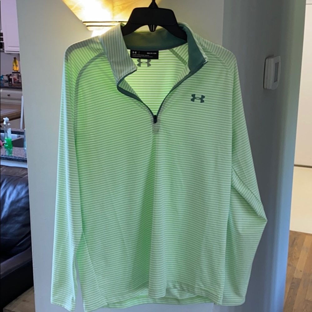Lime green striped golf shirt